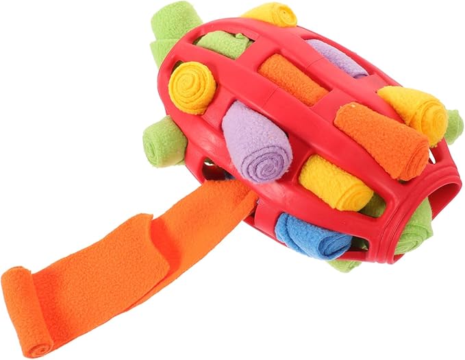 Interactive Snuffle Ball Dog for Treat Dispensing and Training Chew-Resistant Enrichment Puzzle for Mental Stimulation Red Rugby Shape Easy to Clean for Boredom Relief and Habit