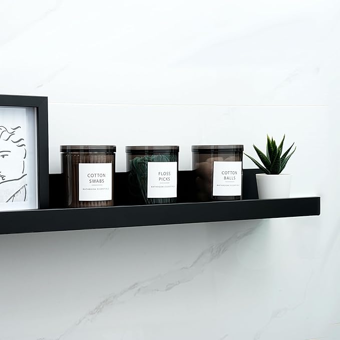 SheeChung 6-Pack Black Stackable Apothecary Jars - (10oz & 12oz) Mixed Sizes Qtip Holder - Modern Industrial Bathroom Accessories Decor with Storage Lids - Translucent Black