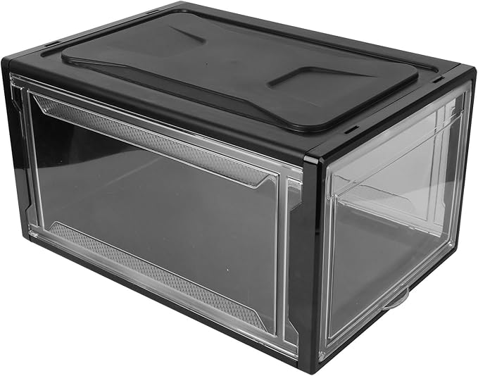 PRETYZOOM Large Sneaker Shoe Box with Flip Lid and Black Snap Closure Stackable Drawer-style Storage Container for Men and Women’s Shoes for Entryway and Closet