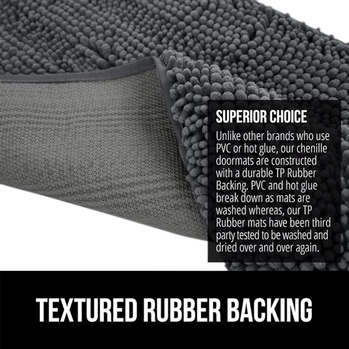 GORILLA GRIP SoakSTOPPER Dog Door Mat, 70x24 Machine Washable Rug Absorbent Doormat Captures Moisture Mud Dirt, Quick Dry Soft Chenille Entryway Rugs Indoor Entrance Mats for Dog Paws, Charcoal
