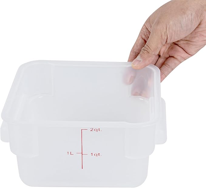 Restaurantware Food Storage Container 1 Pack of 2 qt Plastic Kitchen Storage Bin with Volume Markers Space-Efficient Design Dishwasher-Safe Polypropylene Translucent