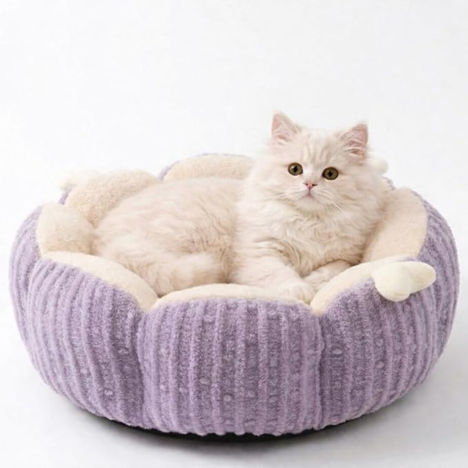 Cat Cave Bed for Indoor Cats - Calming Plush Cat Bed, Washable Anti-Slip Cat Nest, Cozy Kitten Bed 18 Inch for Cats up to 15 lbs