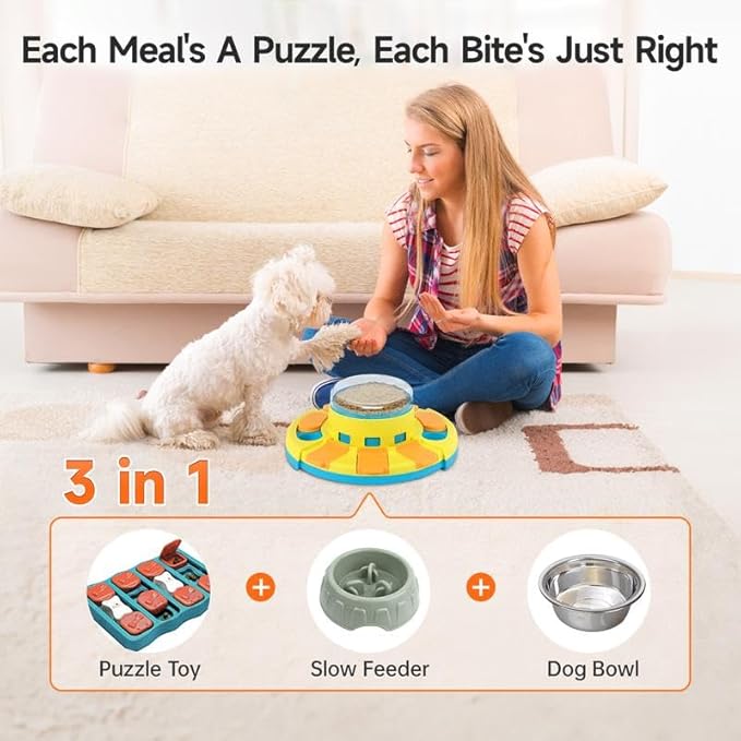2-Level Puzzle Slow Feeder for Dogs: IQ Training & Entertainment Treat Toy, 4.2 Inch Height, Suitable for All Breeds