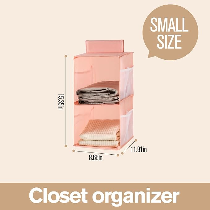 Hanging Closet Organizer, 4-Section Storage Shelves, Oxford Cloth with Mesh Pockets, (Gray, 2 Section)