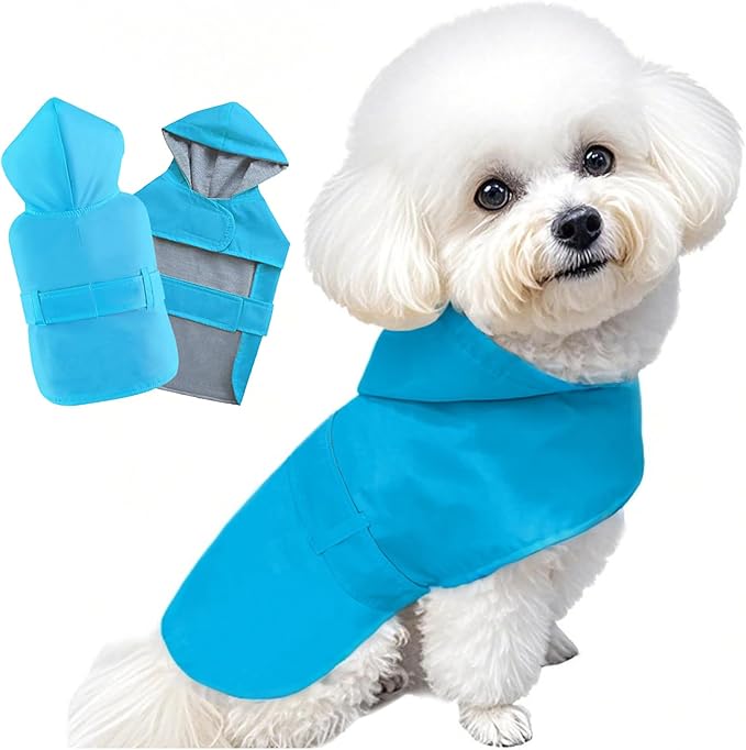 Dog Raincoat Dog Rain Jacket Poncho Waterproof Snowproof Pet Rain Suit Lined Warm Lining Hooded Leash Hole Adjustable Puppy Small Medium Dogs,Blue,L