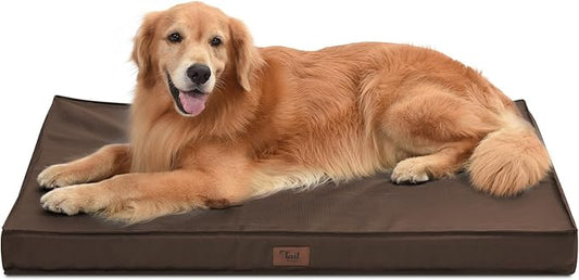 Outdoor All Weather XL Dog Bed, Waterproof Dog Bed for Extra Large Dogs, Orthopedic Egg Crate Foam Pet Bed with Removable Washable Oxford Cooling Cover, 44x32 Inch, Brown