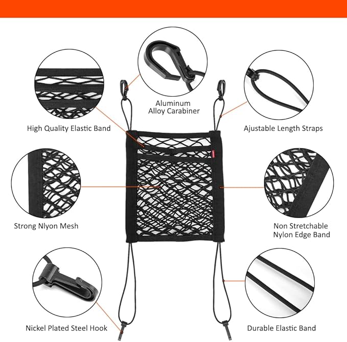 Luckybay Dog Car Barrier, 3-Layer Mesh Net Installed Between Front Seats to Keep Pets in The Back Seat, Universal Fit for Cars & SUVs, Easy to Install, Extra Storage Net Pocket