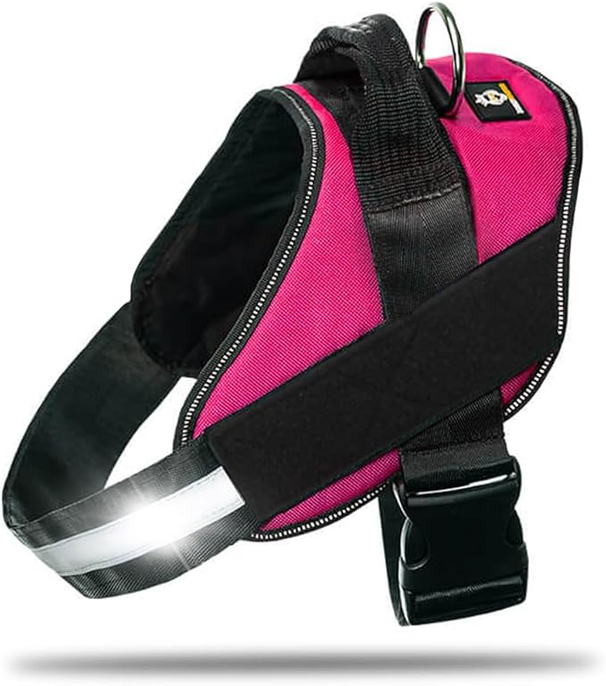 Non Pull Dog Harness with Patch Panels and Handle, Adjustable, Reflective, No Choke, Heavy Duty Easy On Service Dog Vest Harnesses for Medium Large Small Sized Dogs - Rose Red, L