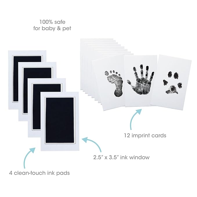 Pearhead 4-Pack Clean-Touch Ink Pad Kit, Mess-Free Inkless Hand and Footprint Kit, Baby Foot Printing Kit, Cat and Dog Paw Print Kit, Suitable for Babies and Pets