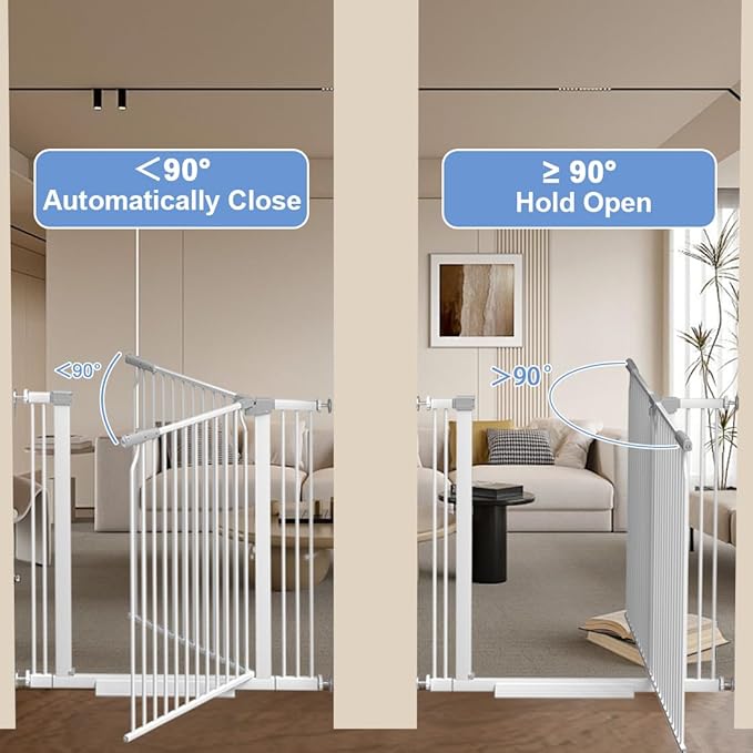 40.55" Extra Tall Baby Gate for Stairs-29.6"-34" Wide 1.37" Ultra Narrow Spacing Extra Wide Pet Cat Gate Dog Gate-Auto-Close Pressure Mounted Dog Door for Pets and Kids,White