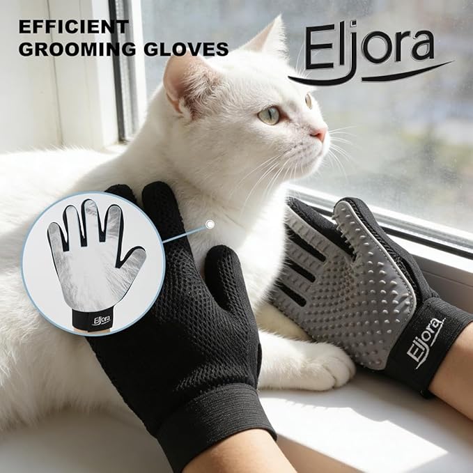 Pet Grooming Glove & Dematting Comb Set – Anti-Slip Handle Deshedding Comb+ Gentle Massage Glove (Pair) for Dogs & Cats – Removes Loose Hair, Mats & Tangles – Safe, Effective Grooming