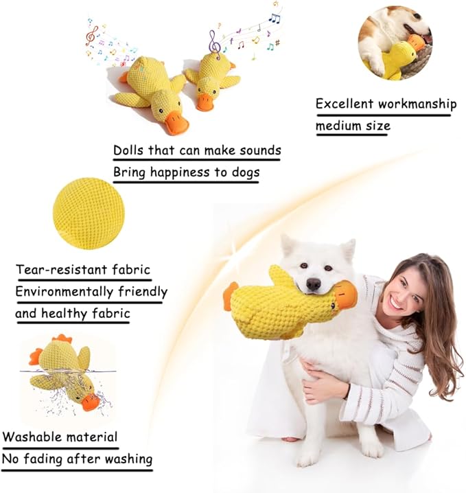 Quack-Quack Calming Duck Dog Toy, Emotional Support Plush for Dogs, Emotional Support Toy for Pet, Soft Squeaky Yellow Stuffed Duck, Indoor/Outdoor Toy (Yellow, S)