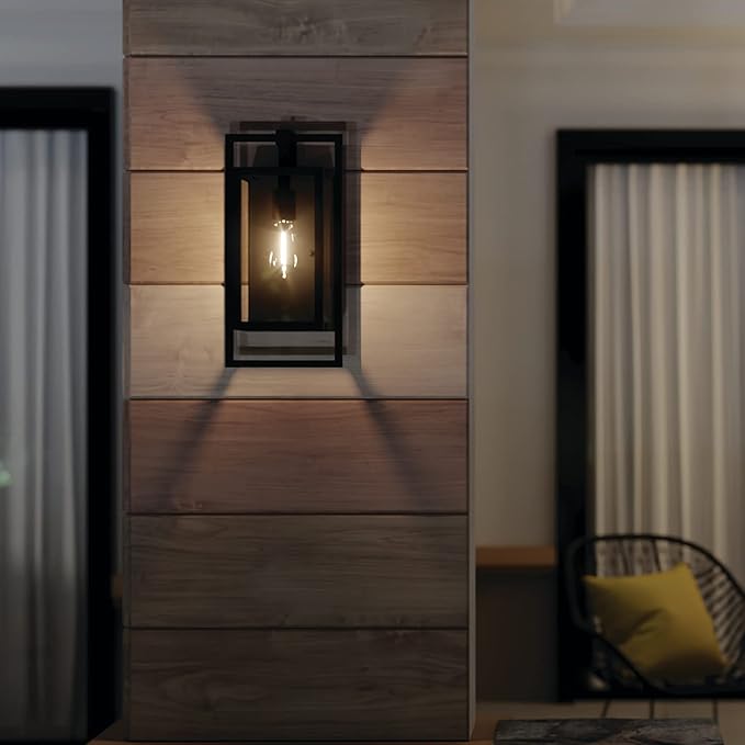 Kichler Goson 16" Outdoor Wall Light in Black, 1-Light Modern Exterior Wall Lantern with Clear Glass for Porch, Patio, Garage, (16" H x 8" W x 7" L), 59086BK