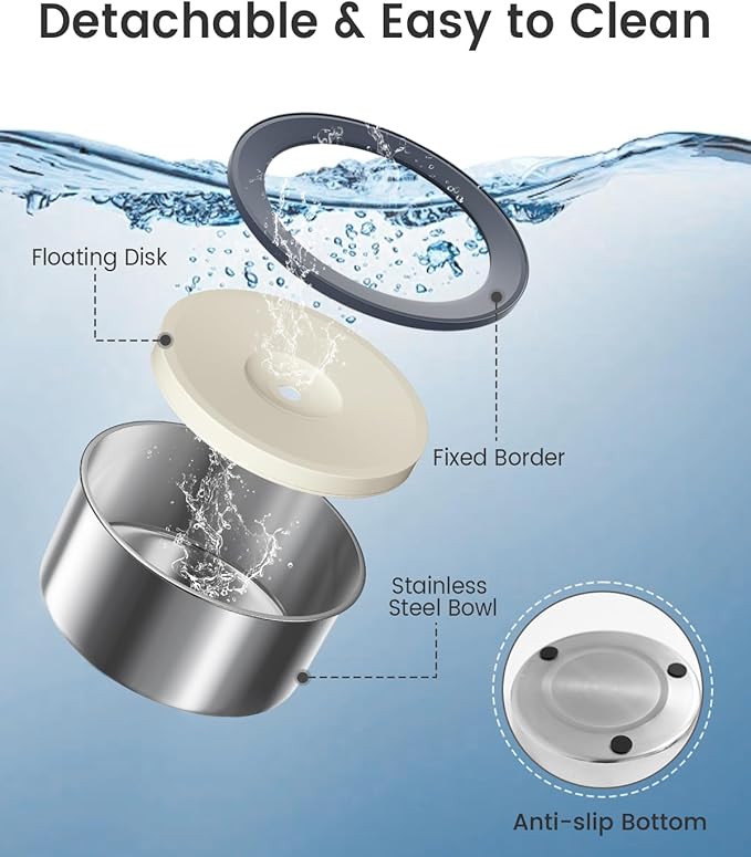 No Spill Water Bowl and Food Bowl Set for Dogs, 2L Large Slow Drinking Spilling Proof Water Dispenser & 1.5L Stainless Steel Dish Pet Feeder