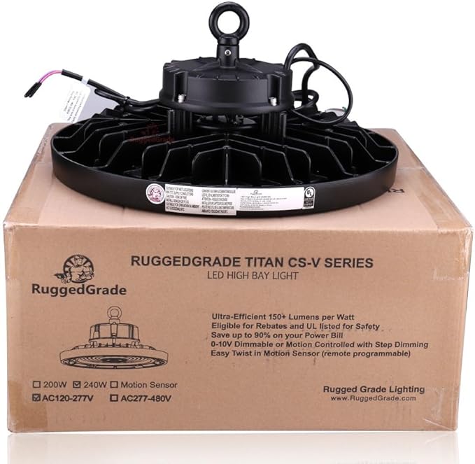 RuggedGrade 240W - Titan V CS Series LED High Bay UFO Light - 26,100 Lumens - Color Selectable on Fixture 4000K/5000K - Outdoor LED Light - DLC 5.1 Premium