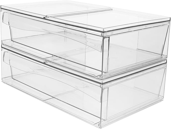 Happyyami 2pcs Detachable Acrylic with Drawer Stackable Desktop Organizer for Makeup and Bathroom Storage Acrylic Storage Bins for Easy Access and Organization