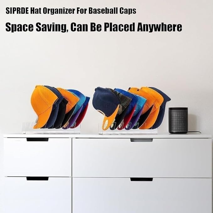 2024 New Hat Stand for Baseball Caps Display and Organizer, No Install Acrylic Hat Holder for 14 Baseball Caps for Bedroom, Closet, Dresser (2 pcs Black)