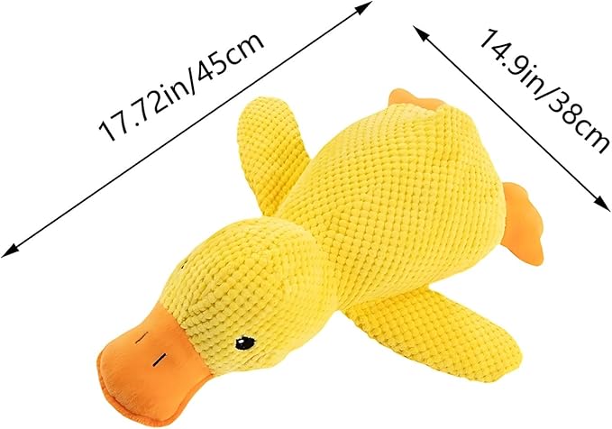 Calming Plush Duck Toy for Dogs & Cats - Interactive Squeaky Chew Toy with Realistic Quacking Sounds for Anxiety Relief - Soft Pet Comfort Toy for Indoor/Outdoor Play, Pet Use Only (Yellow, Large)