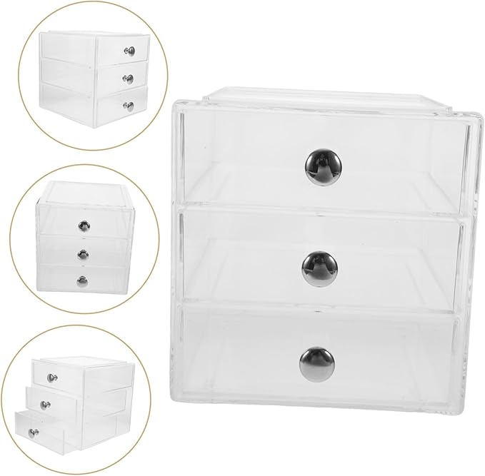 Cosmetic Storage Box 3-layer Organizer Drawers Acrylic Makeup Organizer Tabletop Storage Solution