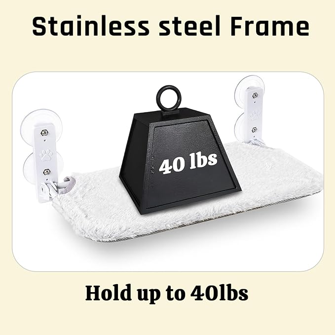 Cat Window Perch, Cordless Foldable Cat Hammock for Indoor Cats with Upgraded Suction Cups Strong Metal Frame Holds Up to 44lbs (M 1PC)