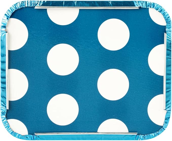 Restaurantware-12 Ounce Disposable Takeout Containers, 50 Rectangle Food Containers - With Polka Dot Lids, Blue Takeaway Containers, Aluminum Delivery Containers, Freezable