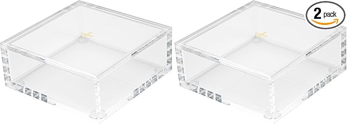 russell+hazel Acrylic Bloc Desktop or Drawer Stackable Organizer, Office Supplies, Clear, with Lid, 4” x 4” x 1.5” (Pack of 2)