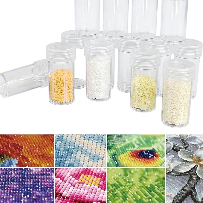 60pcs Diamond Art Painting Storage Containers with Clear Lids & Stickers, Complete Color Kit Round Beads Organizer Box for DIY Crafts Jewelry, Portable Stackable Art Supply Case