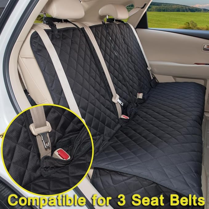 Dog Car Seat Cover, Deluxe Waterproof Pet Back Carseat Protector for Cars, SUVs, Trucks, Nonslip and Easy Cleanup Backseat Pet Cover for Automotive Rear Bench (Black)