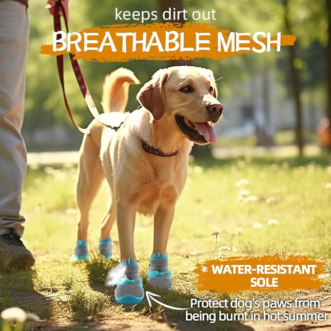 Dog Shoes for Large Dogs, Medium Dog Boots & Paw Protectors for Hardwood Floors, Outdoor Dog Booties for Hot Pavement Winter Snow Hiking, Breathable Dog Shoes with Reflective Strips Size 5