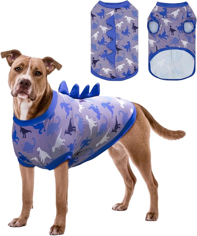 UPF 50+ Sun Protection Dog Shirt - Sleeveless Cooling Vest for Medium Dogs Boy, Quick-Dry Pet T-Shirt with Funny Dinosaur Horns, UV Protective Breathable Dog Clothes U-COSBX03M