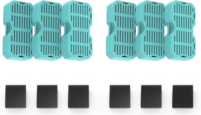 Cat Water Fountain Filters Replacement for 2.2L & 3.2L Square Stainless Steel Cat Fountains, 7L Dog Water Fountains, 6 Carbon Filters & 6 Pre-Filter Sponges, Replacement Filters Pack of 6+6