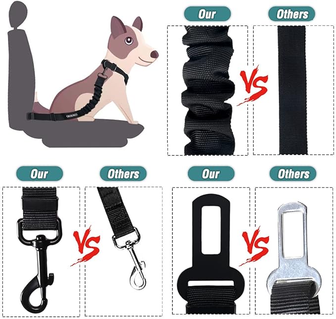 Dog Car Seat Belt – Adjustable Safety Harness with Elastic Bungee Buffer for Secure Travel – Teal