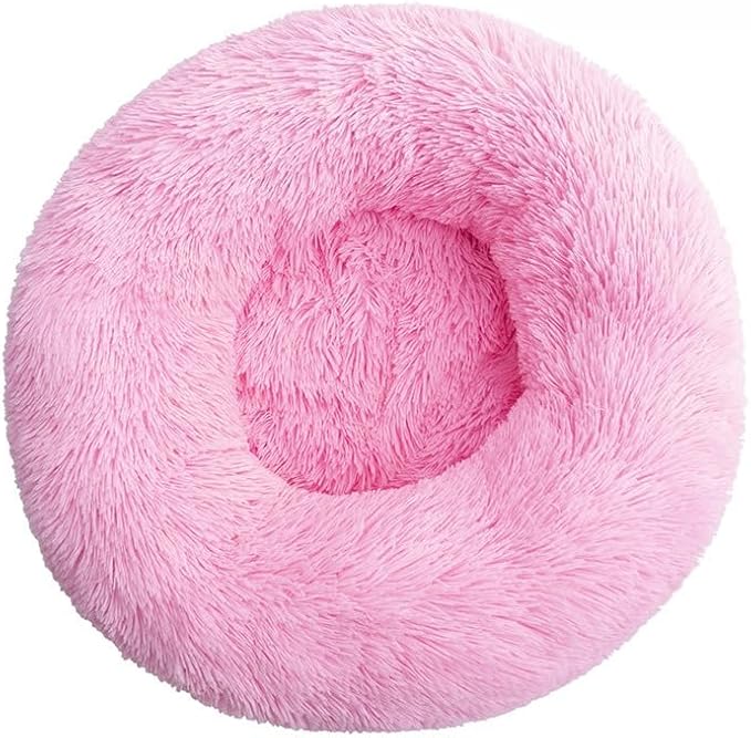 Anxiety Relief Dog Bed - Mr Fluffy Friend Anti-Anxiety Original Calming Plush Pet Bed for Chewing, Crate Training & Thunderstorm Stress (A-Pink,S-50CM)