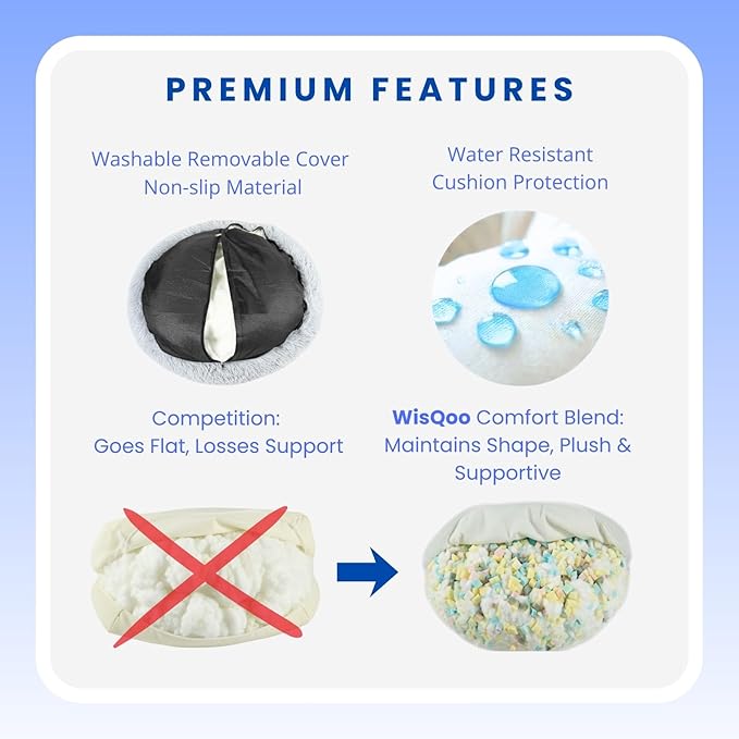 Calming Pet Bed with Water-Resistant Inner Liner – Anti-Anxiety Donut Dog & Cat Bed with Removable Washable Cover – Supportive Plush Nest, Non-Slip & Cushion Protection – Small, Grey