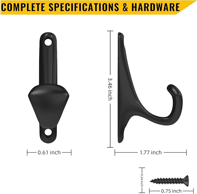10 Pack Wall Hooks for Hanging, Heavy Duty Metal Coat Hooks Wall Mount, Easy to Install Black Hooks for Entryway, Bathroom, Towels, Robes, Backpacks