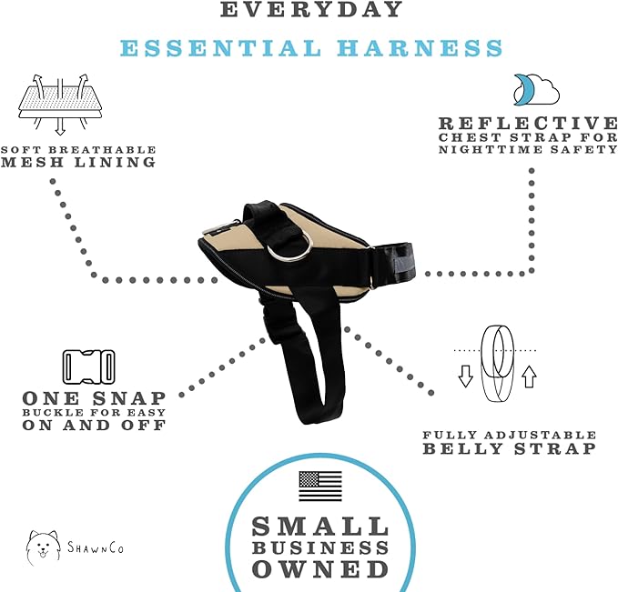 ShawnCo Essential Dog Harness, No-Pull Pet Vest with 3 Leash Clips, No Choke, Reflective, Adjustable and Padded, for Easy Walking and Training for Small, Medium and Large Dogs (Driftwood, S)