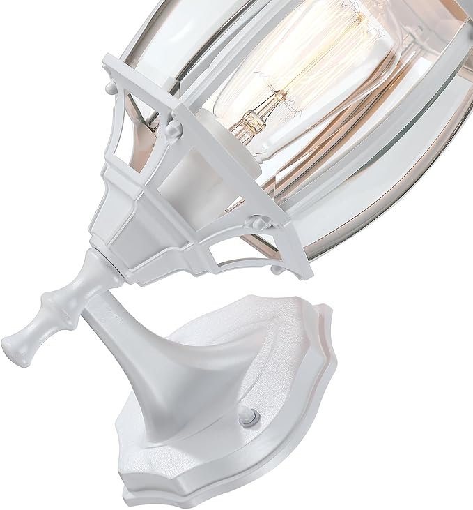 2 Pack White Porch Light - Outdoor Wall Sconce 16.8in White Outdoor Light Fixture for House Garage Metal and Glass Exterior Wall Lantern for Front Door Balcony, E26
