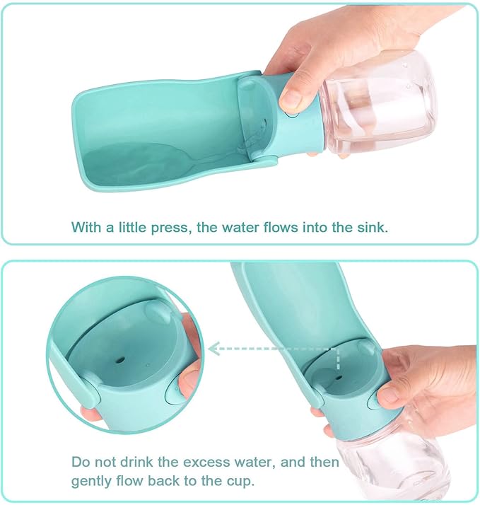 Portable Dog Water Bottle, 2in1 Foldable Water Bottle Bowl for Pets Puppy Small Medium Large Dogs, Leak Proof Water Dispenser Drinking Cup for Walking Hiking Travel, Dog Accessories (Blue,12oz)