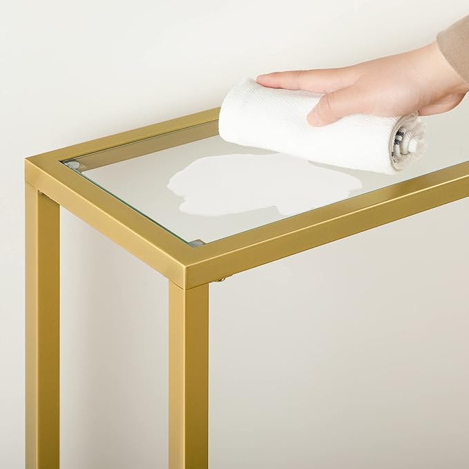 HOOBRO 29.5" Narrow Console Table, Tempered Glass Sofa Table, Small Side Table, Modern Entryway Table, for Entrance, Living Room, Foyer, Hallway Bedroom, Gold GD07XG01