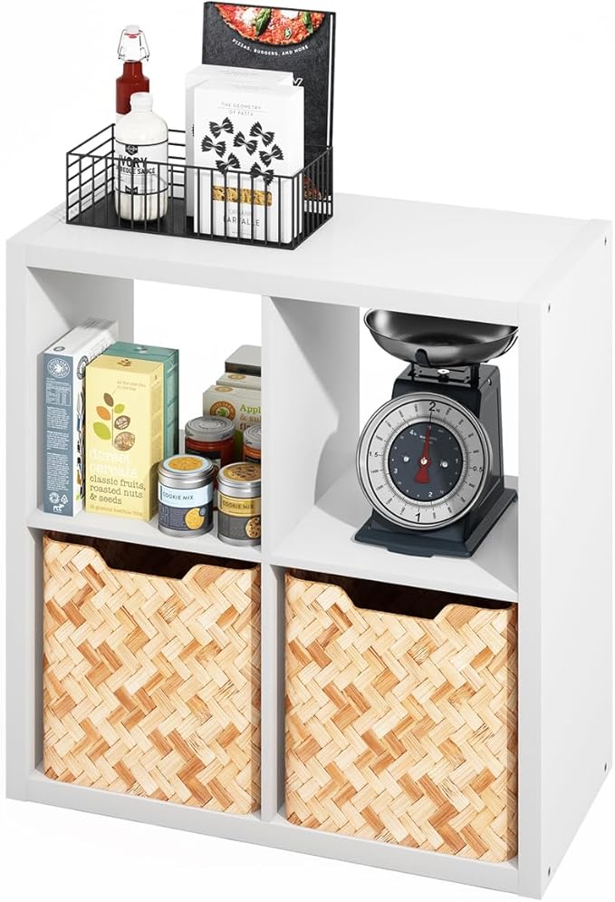 Furinno Hermite 4-Cube Open Shelves Kitchen Storage, Kitchen Island, Bakers Rack, Buffet Sideboard, White