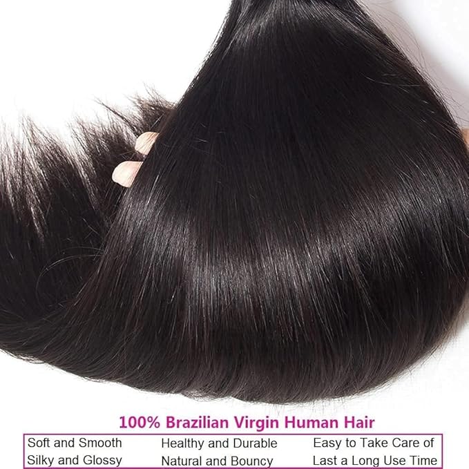 Selina Hair Straight 3 Bundles Human Hair 100% Unprocessed 12A Brazilian Virgin Hair 20 20 20 Inch Straight Hair 100g/Bundle Double Weft Human Hair Extensions Straight Weave Natural Black