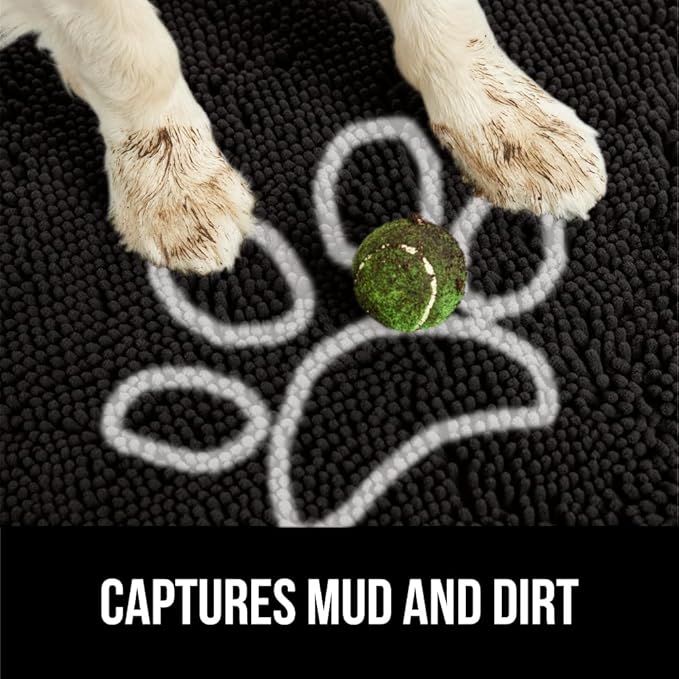 GORILLA GRIP SoakSTOPPER Dog Door Mat, Machine Washable Rug Absorbent Doormat Captures Moisture Mud Dirt, Quick Dry Soft Chenille Entryway Rugs Indoor Entrance Mats for Dog Paws, 24x17 Black White