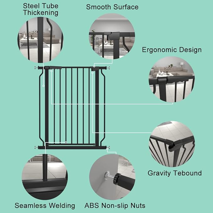 ALLAIBB White 40.55" Extra Tall Wide 57.48-73.62" Baby Gate Pressure Mounted Walk Through Child Kids Safety Toddler Tension Pet Dog Gates with Extension for Doorways Kitchen