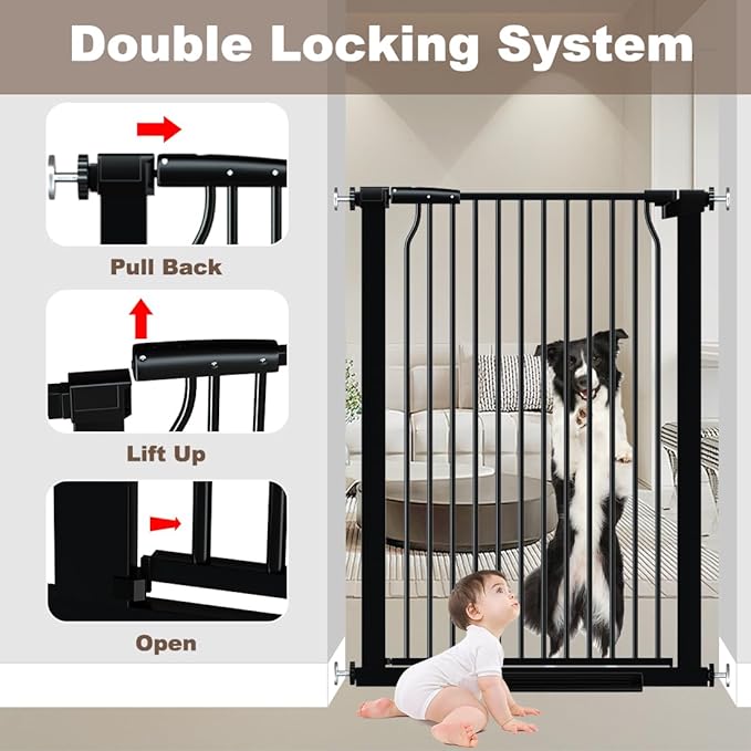 41" Extra Tall Baby Gate With Door, 40.6-54.7 In Wide Dog Gates for Doorways Stairs, Walk Through Large Pet Gate Indoor, Pressure Mounted Child Safety Gates for Kids Puppy Doggie Metal Black