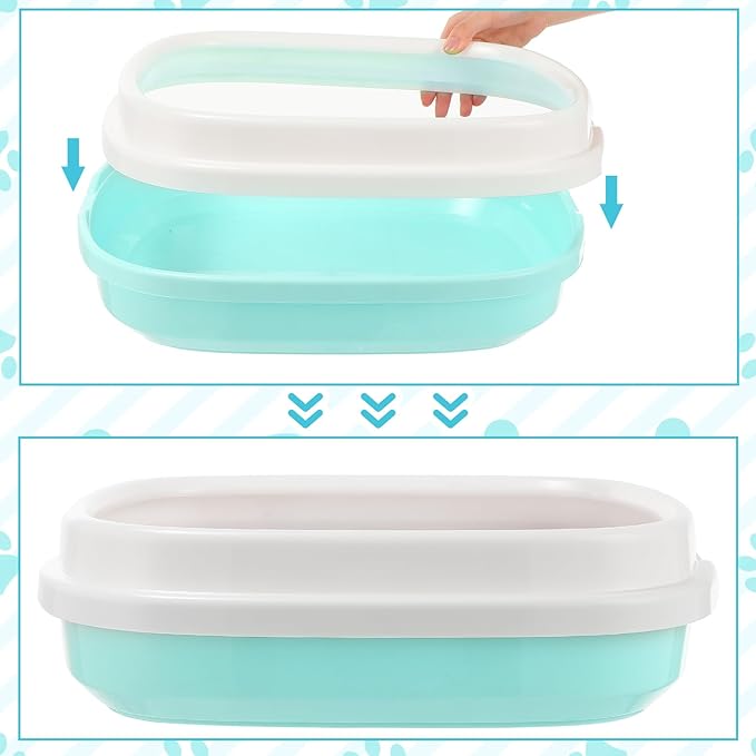 5 Pcs Small Cat Kitten Starter Kit Include Litter Box with Shovel Cat Paw Litter Mat Scratch Pad Automatic Bowls Turntable Toys Balls Essentials Kits for Kittens Life(Blue)