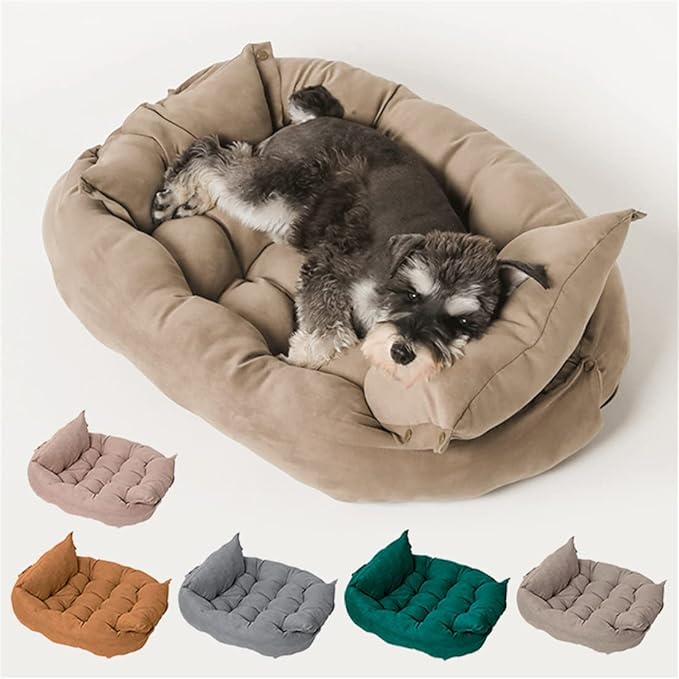 Comfy Calming Dog Beds for Small Medium Large Dogs, Anti Anxiety Dog Bed, Self Warming Dog Bed Outdoor and Indoor, Cat Beds for Indoor Cats, Kennel Bed for Pet (Medium(14x15inch),Khaki)