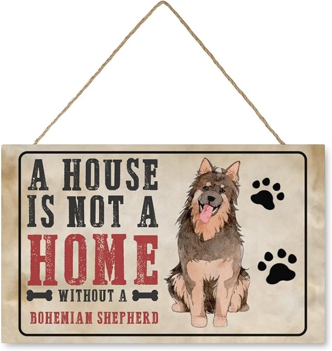 Dog Lover Gift Fuuny Wood Sign A House Is Not A Home Without A Bohemian Shepherd Retro Dog Paw Print Wall Art Decorative Home Kitchen Living Room Beroom Nursery Decor Signs 10"x16"