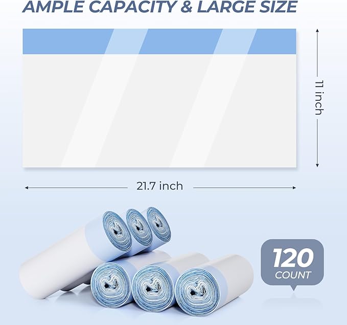 Litter Box Liners Drawstring Waste bag 6 Rolls / 120 Pcs, Heavy Duty Trash Bags, Compatible with Most of Automatic Cat Litter Box, like G1/ E2