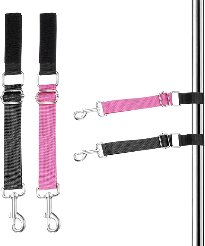 Dog Grooming Loop, Dog Grooming Harness Table Arm Accessories Adjustable Secure and Stable Extender Bathing Restraint Leashes (Black/Magenta, 2 Pcs), for Pet Bathing