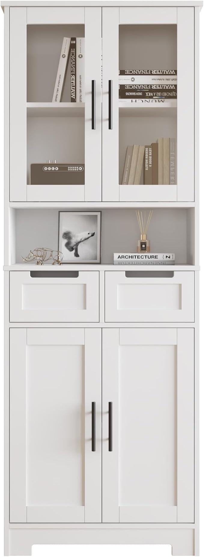 Karl home Tall Bathroom Storage Cabinet, 67" Linen Cabinets for Laundry, Bathroom Cabinet with 2 Drawers, 2 Acrylic Doors & Adjustable Shelves, Freestanding Kitchen Pantry, White